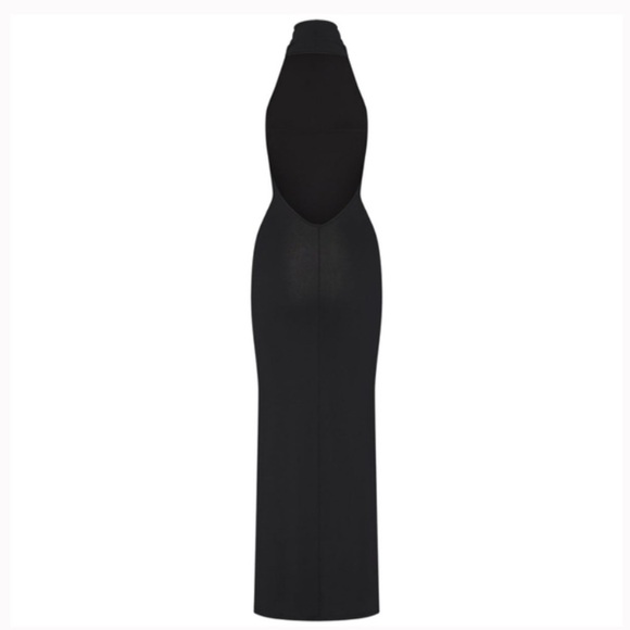 SKIMS SMOOTH LOUNGE LOW BACK HALTER DRESS Maxi Backless Mock Neck Small Black - Picture 8 of 16
